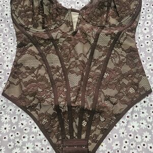 Lace Shapewear Bodysuit - Brown